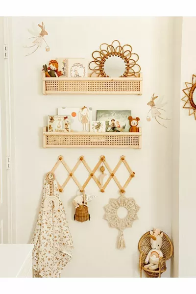 Étagère murale en rotin Hazeran en bois, élégante, pour chambre d'enfant, bibliothèque Montessori, 1 pièce