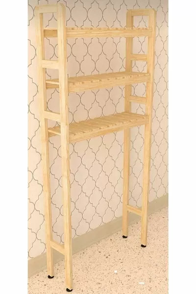 Houten opbergplank voor boven de wasmachine, badkamerrek, multifunctionele kast boven de machine, 3-laags