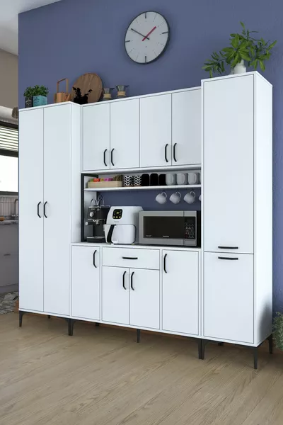 Rani Многофункционален шкаф с врата и едно чекмедже за килер и кухня, бял