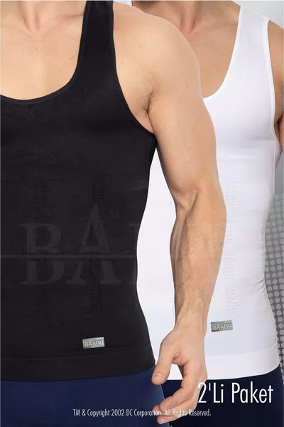 2 Pieces 1 Black 1 White Men's Shapewear Tank Top for Chest Gynecomastia, Belly, and Love Handle Area