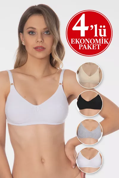 إيبرُو حمالة صدر بدون وسائد وأكواب ومشبك، رباعية، بدون اسفنجة  صدر من قماش القطن المرن