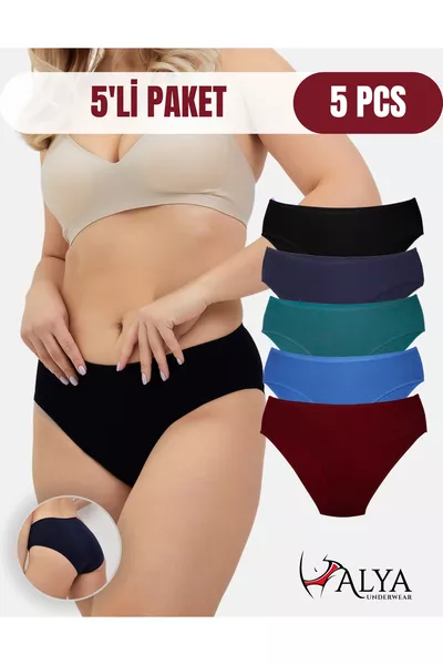 سراويل داخلية نسائية قطنية ملونة باتو / هيبستر - خمري، كحلي، أسود، أخضر، إنديغو، عبوة من 5