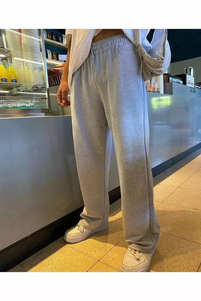 Gray Baggy Loose-Fit Straight-Leg Sweatpants