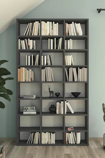 Шкаф для книг с множеством полок, библиотека, передвижной декоративный шкаф для книг, широкий шкаф для книг, антрацит