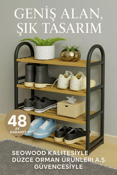 خزانة أحذية خشبية سوداء بارتفاع 4 طوابق  | جودة من الدرجة الأولى – تصميم متين وأنيق