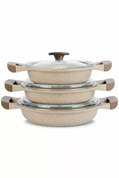 6-delige Granite Schotel Set Gietijzeren Schotel 3-delige Granite Koekenpannenset Vizon