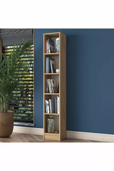 Rani Boekenkast 5 Planken Werkkamer Bibliotheek Moderne Wandplank Mand Walnoot