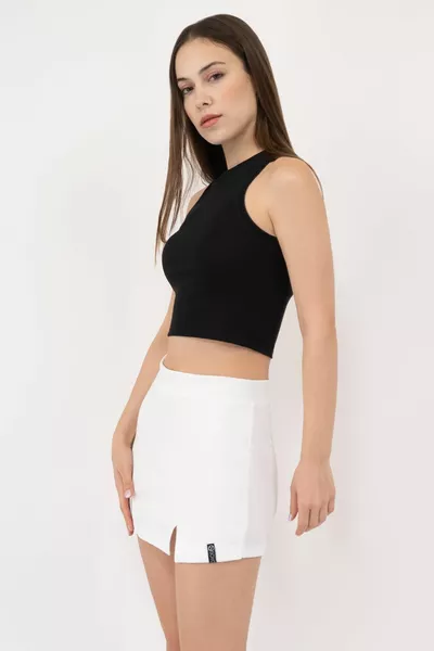 المرأة الأبيض المزدوج شق السراويل تنورة