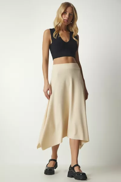 المرأة لاتيه غير متماثلة قطع مضلع تنورة محبوك 