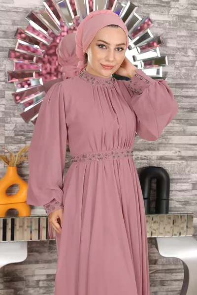 حجر مفصل الشيفون مساء اللباس الوردة المجففة 