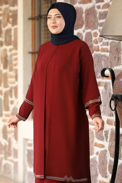 Buse Hijab Abito da sera Borgogna