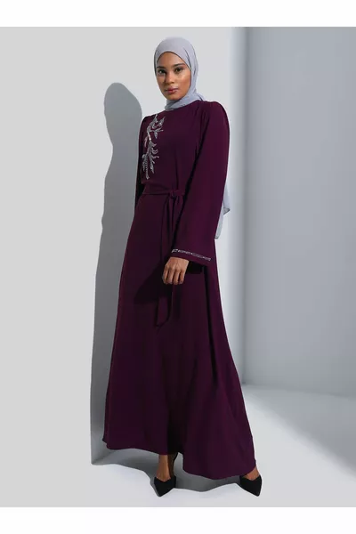 Hijab-Abendkleid mit Steindetail und Gürtel - Murdum - Refka