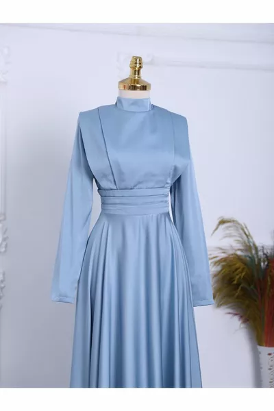 الخصر الطيات مفصلة الجبهة مزدوجة طبقة الساتان مساء اللباس