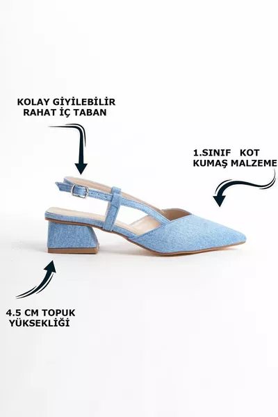 جينز أزرق فاتح منخفض الكعب السميك الجانب مشبك المرأة فساتين السهرة الكعب الكلاسيكي