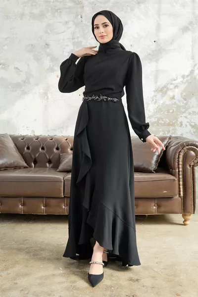 Rock Volant Abendkleid - Schwarz