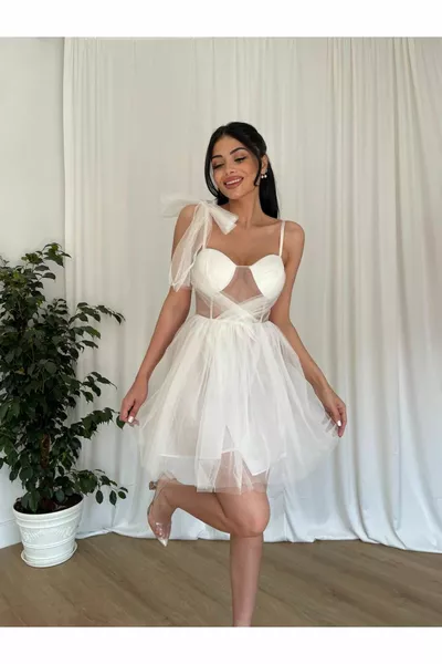 Gloped Tulle Mini Dress