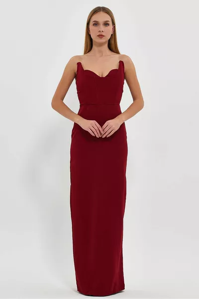 Finike плат яка без презрамки дълга вечерна рокля