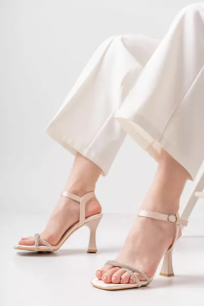 Ten Satin 5mm. Sponge Orthopedic Sole Stitched Cross Stone Evening Dress Women's Shoes