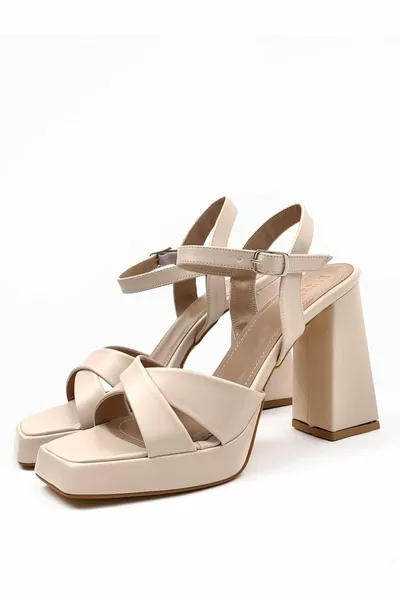 Onl Kadın Rosd Bej Tek Platform Yüksek Topuk Çapraz Bantlı Ayakkabı Sandalet Lucest Yeni