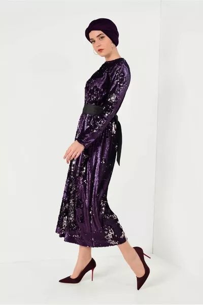 المرأة الأرجواني الترتر مساء اللباس T 