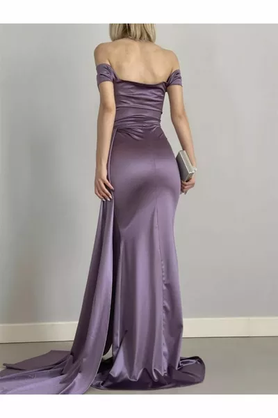 Wakka Tailed Satin Abiti da sera  LILLA