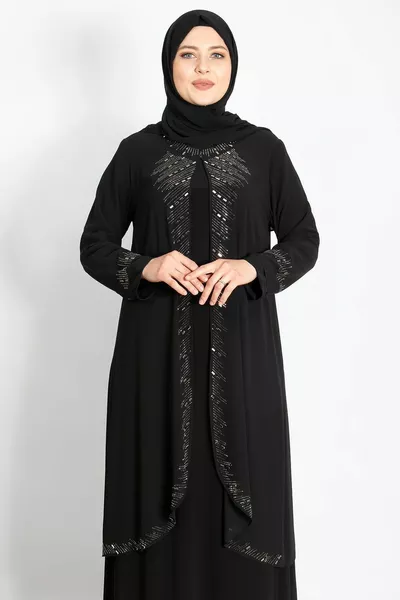 حجر مطرز مفصلة مساء اللباس الأسود 