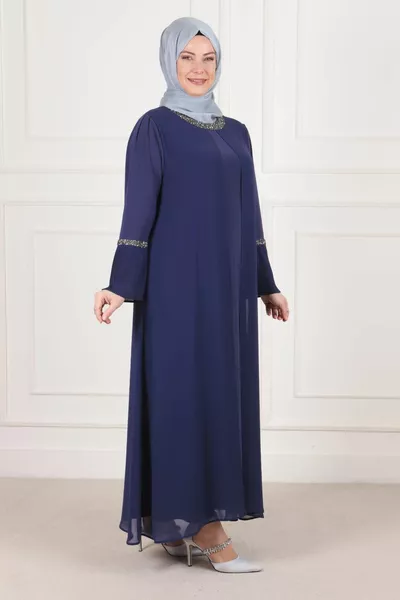 Plus Size Hijab Chiffon Coated Sandy Evening Dress  Purple Blue
