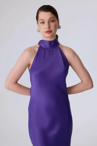 Halter Neck Evening Dress - Purple