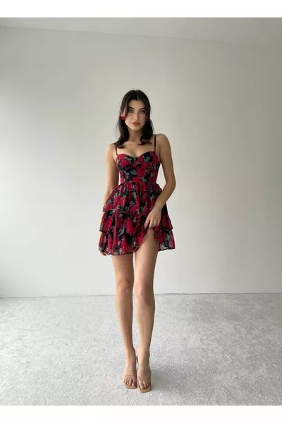 Women's Floral Mini Chiffon Dress with Straps