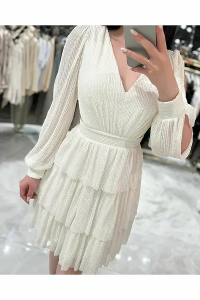 Sierra Laaguitgesneden Mini Avondjurk met pailletten Wit