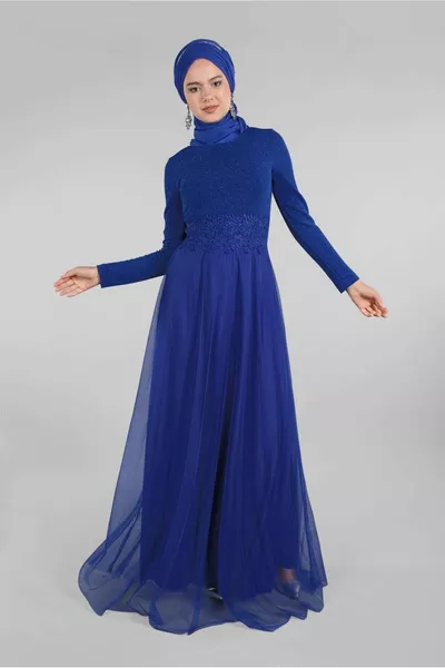 Marineblau (K.SAKS) Guipure Glitzer-Abendkleid mit Details für Damen 