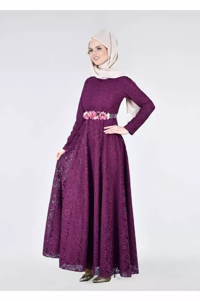 المرأة الأرجواني (بوغانفيل) T  Tuay الدانتيل فساتين السهرة حزام