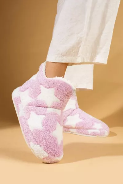 Damen Fliederfarbene Stern gemusterte Plüsch Hausstiefel Panduf