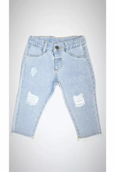 Pantaloni jeans Denim per bambini strappati e ritaglio della gamba dettagliato vita regolabile elasticizzato