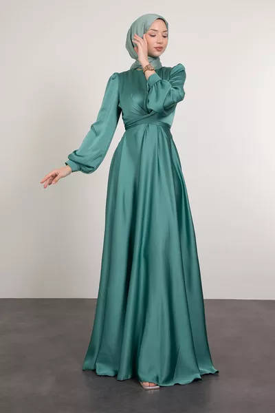 Hijab Evening Dress with Waist Tie Diagonal from the Collar