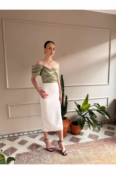 Вечернее платье на одно плечо с двойным цветом длины миди