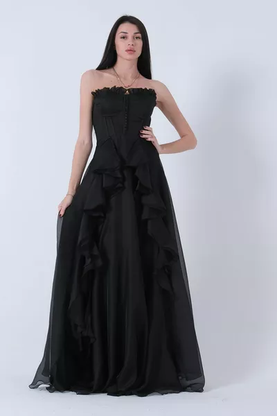 حمالة طوق شق تنورة تكدرت مساء اللباس أسود 