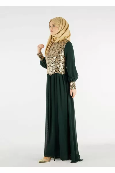 Damen Grün (EMERALD) T  Fy Collection-Pailletten Besticktes Abendkleid
