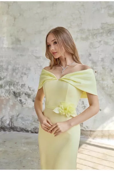 Лодочка Шея Низкий рукав Талия Цветок Детализированный Миди Длина Карандаш Платье