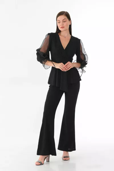 Handvat Organza Glitter Gebreide Stof Blouse Set