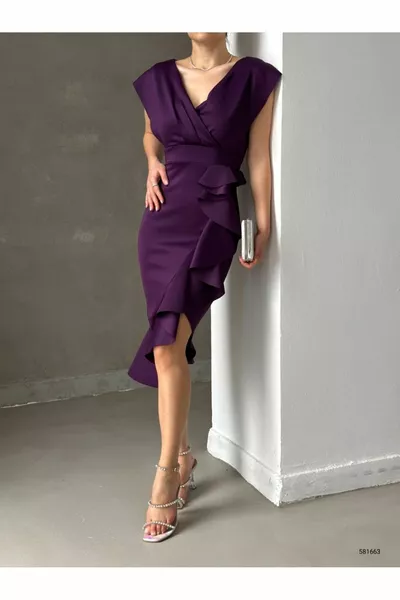 Boutique Bella Scuba Tessuto Arruffato Midi Lunghezza Abito Da Sera Abito Di Laurea