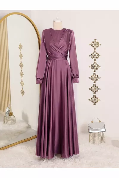 فستان سهرة من الساتان برباط خصر