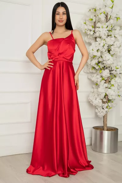 فستان ستان بحزام مفصل 