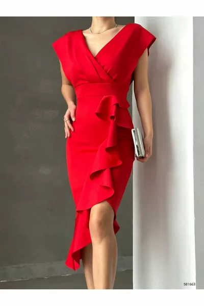 Boutique Bella Scuba Tessuto Arruffato Midi Lunghezza Abito Da Sera Abito Di Laurea