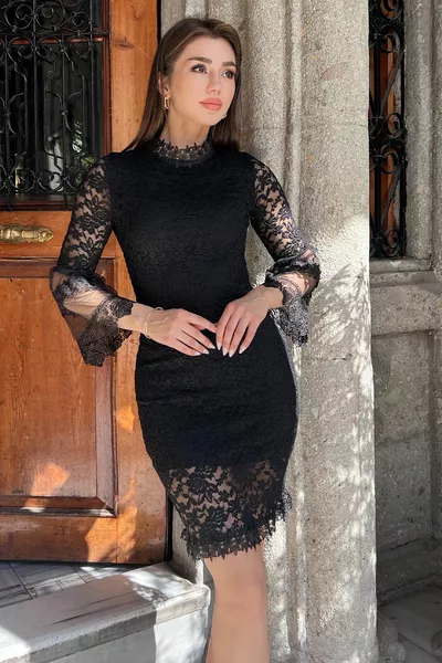 المرأة السوداء الرباط الأكمام تول مساء اللباس