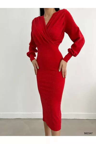 Двуреден яка блясък молив креп рокля