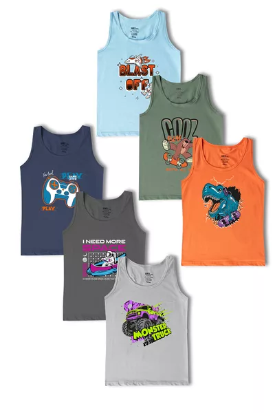 6-Pack Cotton Printed Thick-Strap Boys' Tank Top