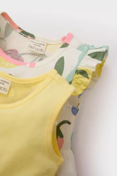 Kız Bebek Desenli Kolsuz 2li Elbise SM