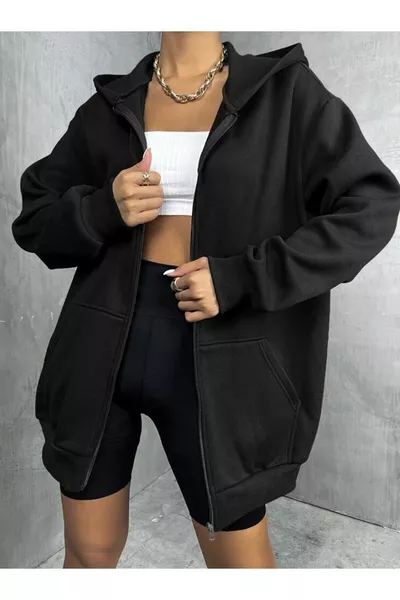 Felpa da donna con zip nera