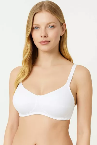 Reggiseno donna bianco, morbido, sottile, imbottitura leggera, senza ferretto e senza supporto